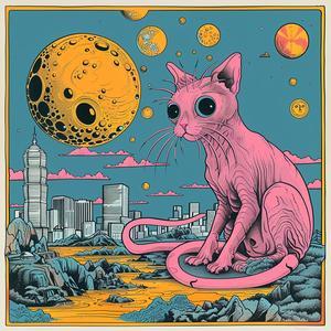 surreal  pinkcat  rock  city  albumcover  Risograph  symbolist  hyperrealistic  screenprinting  whimsical 1080018