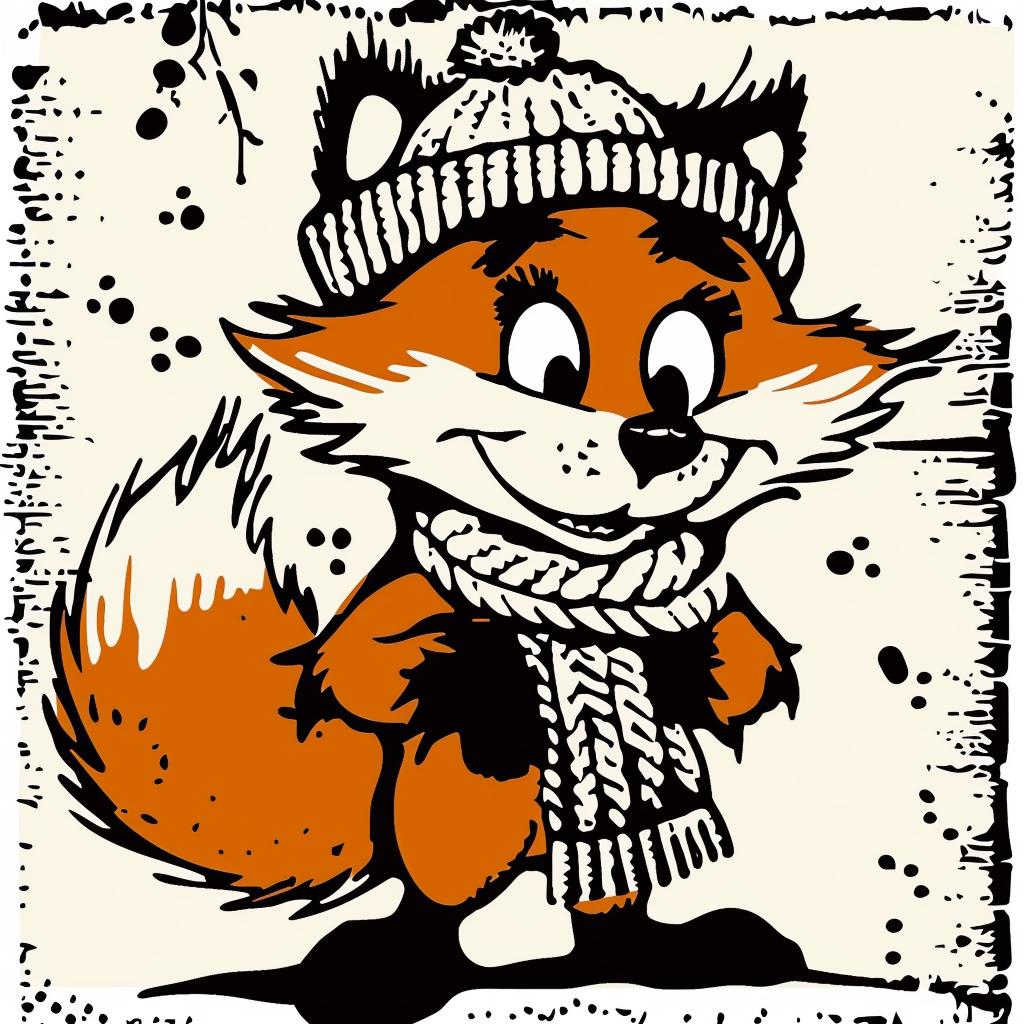 fox  cartoon  hat  scarf  white  background  humorous  quirky  animal  fun 942448