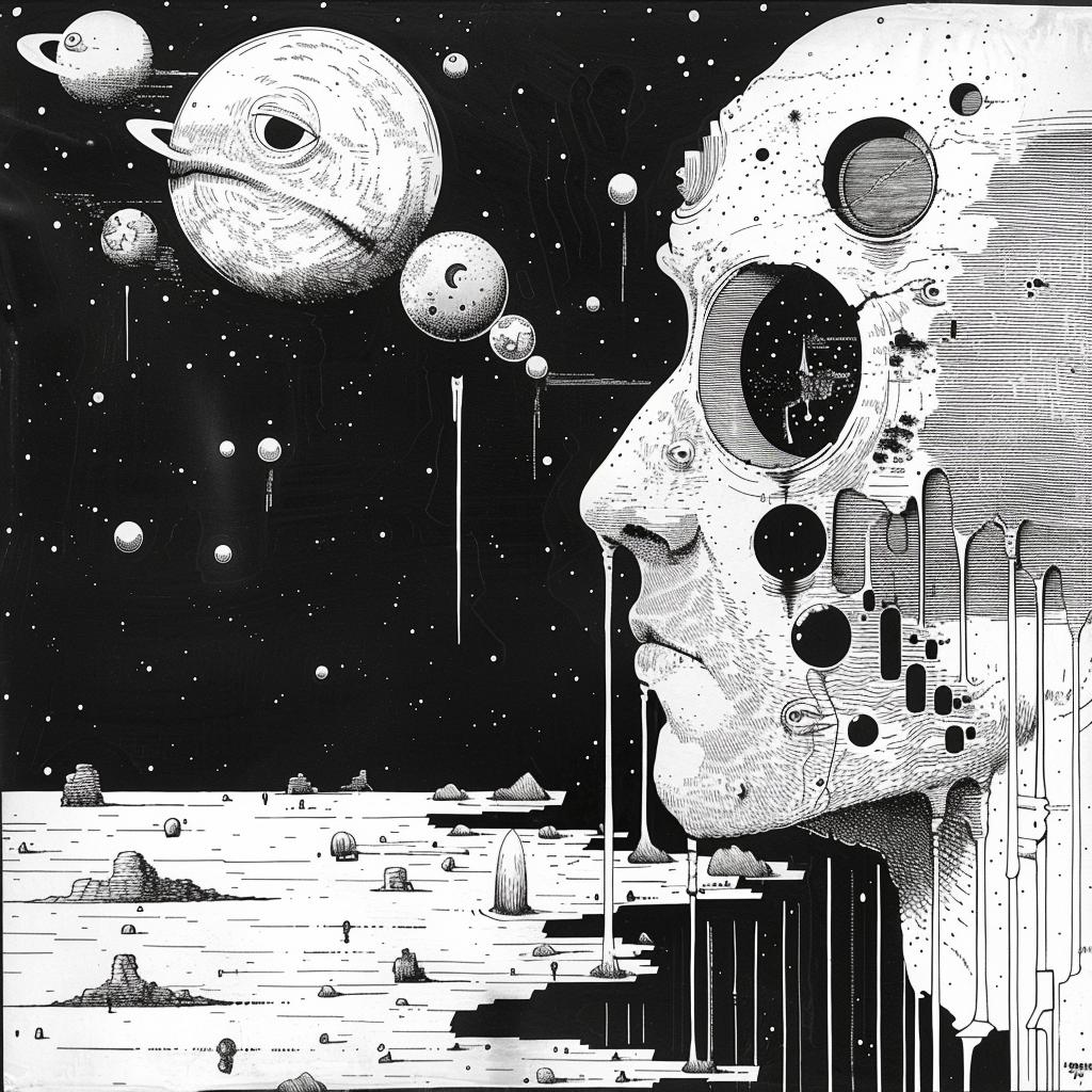 drawing  man  space  helmet  black  white  chaos  abstract  art  modern 964941