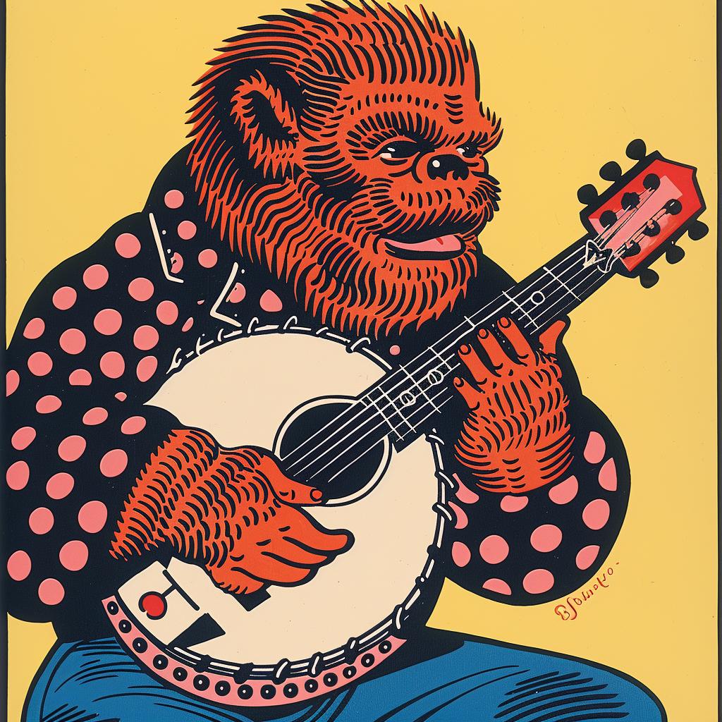bigfoot  banjo  musician  folk  playful  humorous  poster  illustration  fantasy  artwork 962743