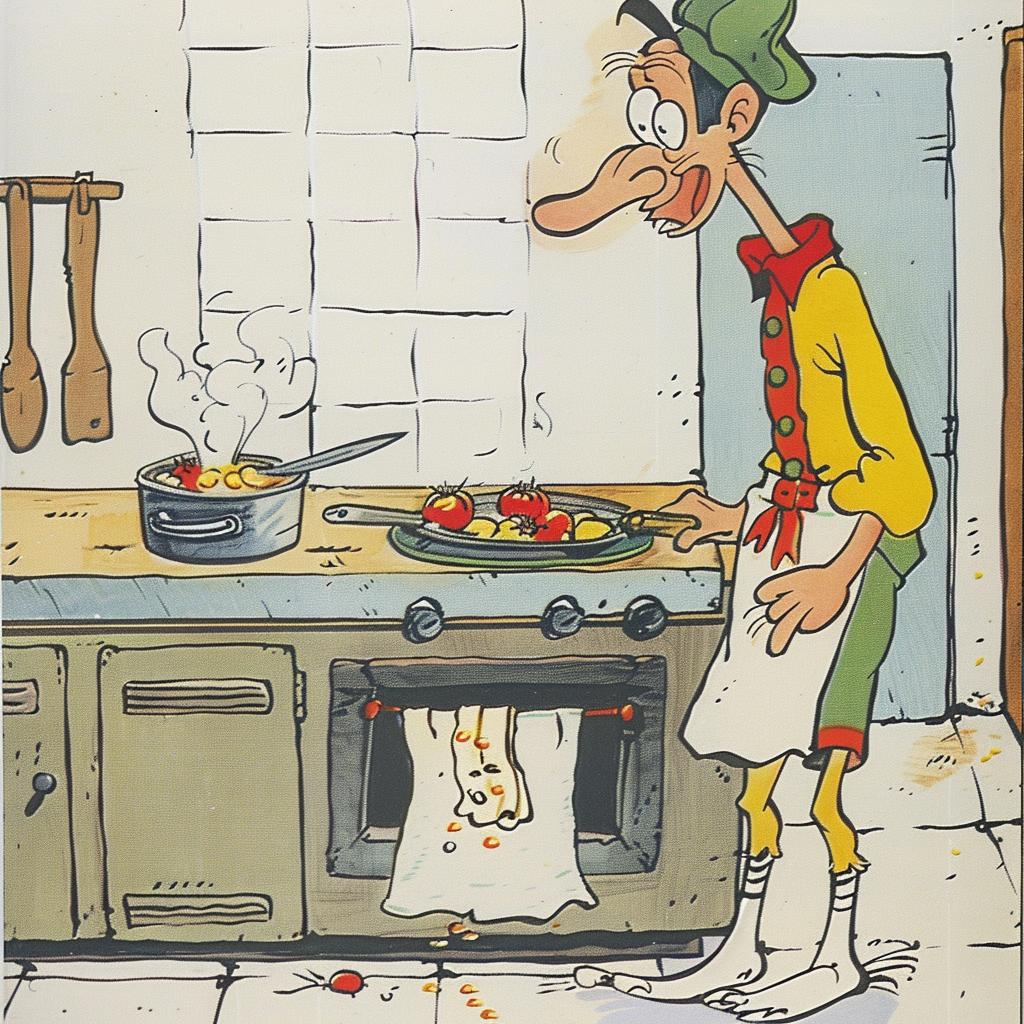 cook  cartoon  man  kitchen  pan  illustration  humor  characters  art  whimsical 939043