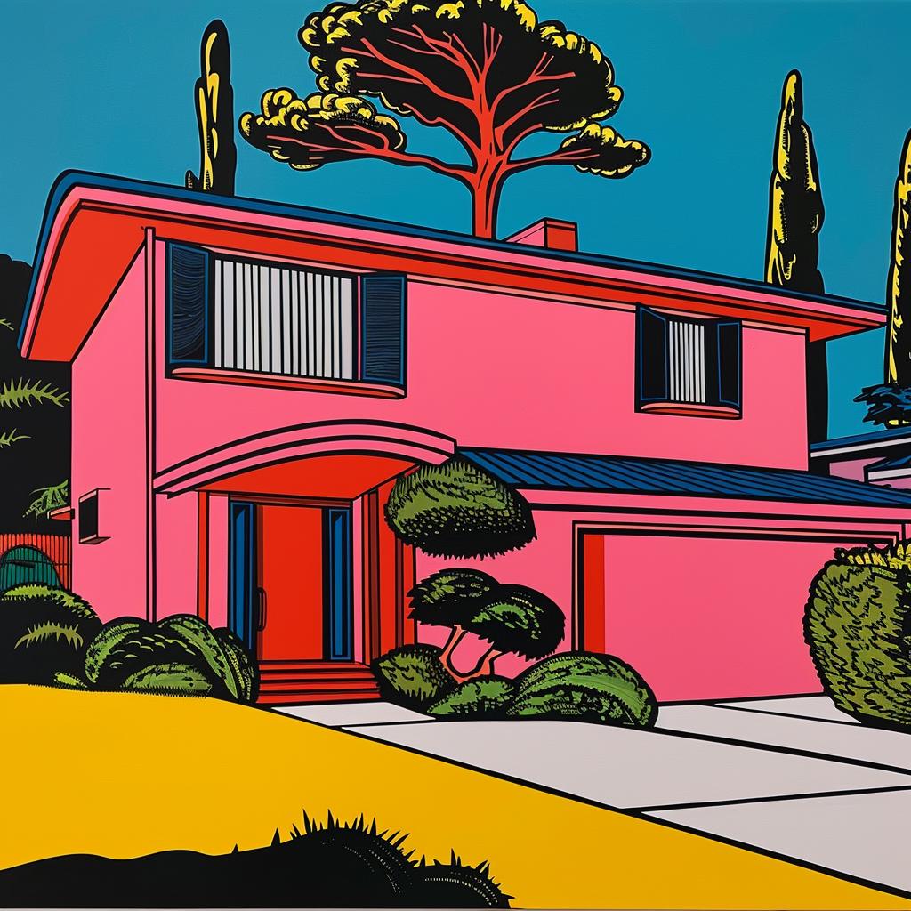 houses  LA  Frank  Lloyd  Wright  neon  colors  symbolist  graphic  art 1022978