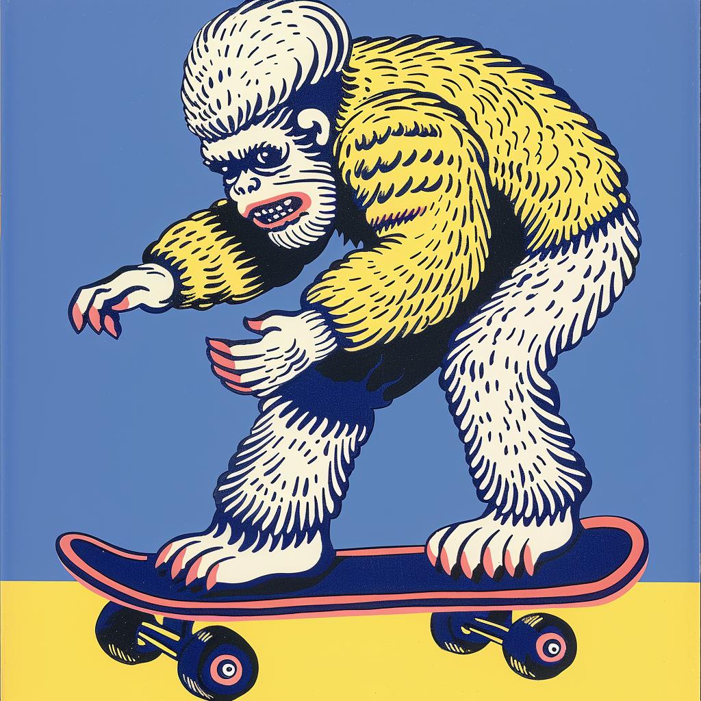 sasquatch  skateboard  kickflip  poster  bigfoot  humor  action  cartoonish  urban  sport 962750