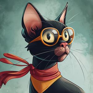superhero  female  cat  black  glasses  scarf  stylized  illustration  character  art 1062787