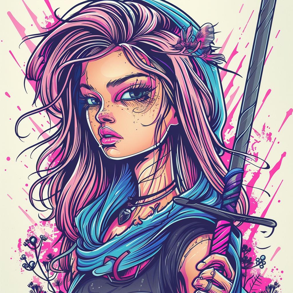 girl  pink  hair  sword  fantasy  illustration  beaky  cloonan  character  art 929908