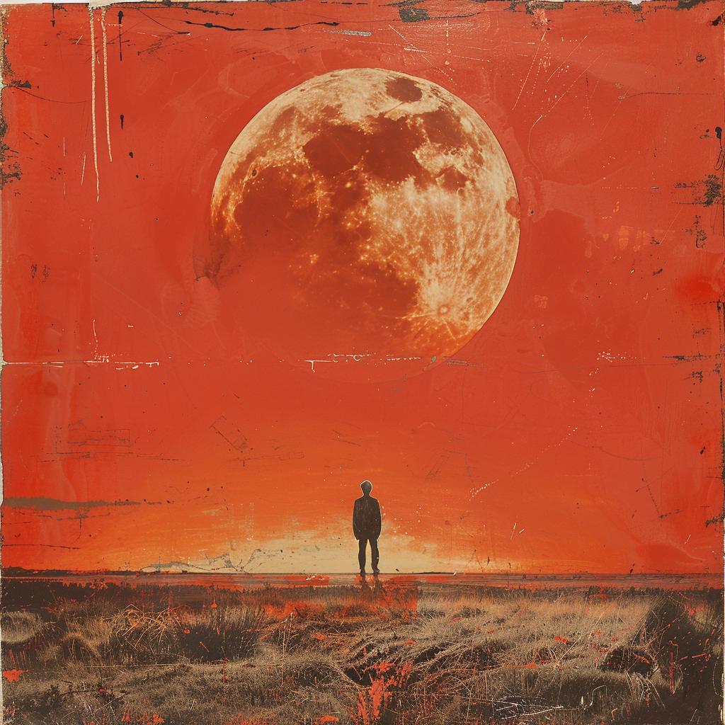 man  red  moon  background  art  surreal  Mid-Century  illustration  colorful  abstract 964936