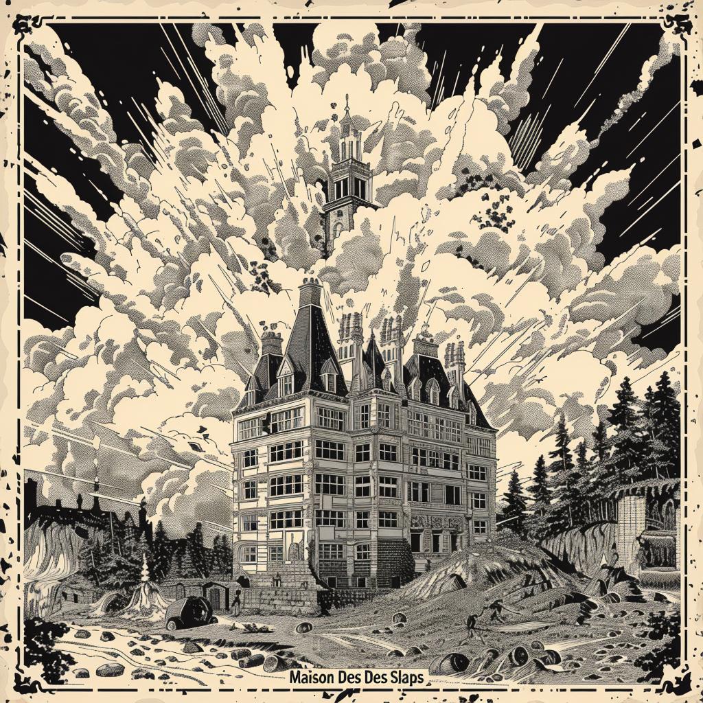 linocut  print  album  cover  mansion  exploding  roof  katsuhiro  otomo  luxurious 964367