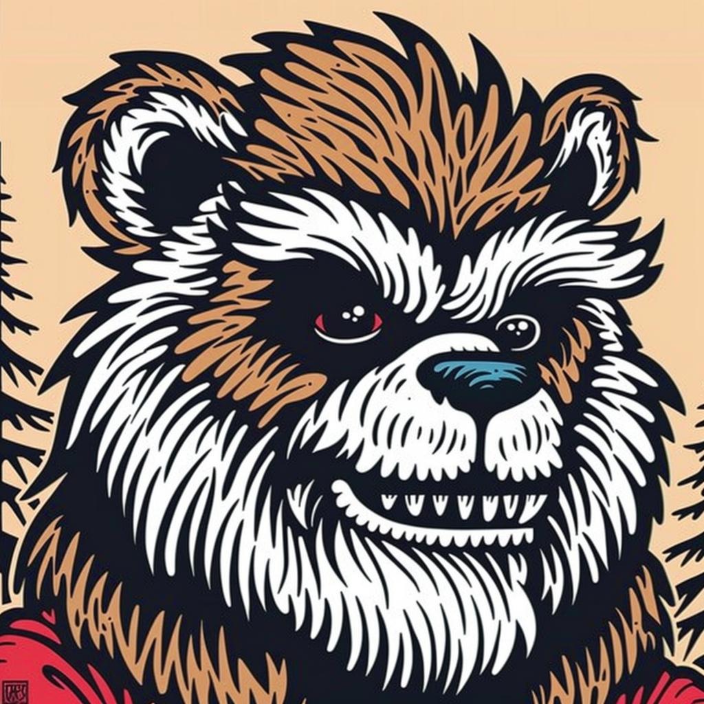 poster  bear  red  shirt  bigfoot  wolf  creature  stylized  artwork  design 1024791