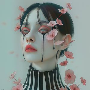 امرأة وجهها زهور قميص مخطط رسم توضيحي صورة فنية ملونة تعبير 1073311