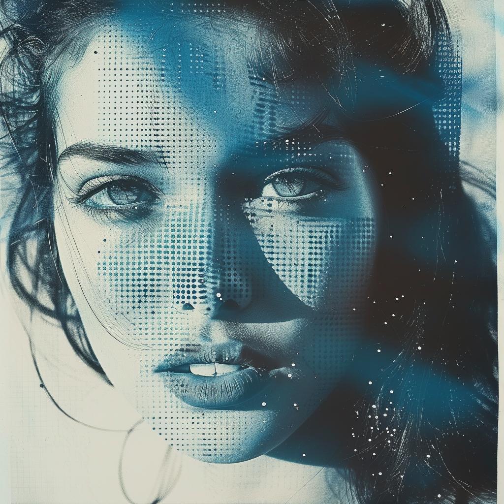 portrait  photograph  woman  glossy  blue  dots  artistic  expression  vibrant  modern 923691