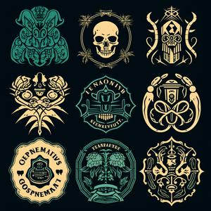 heraldry  badges  dark  symbols  bright  design  floral  vector  skulls  minimal 1078853