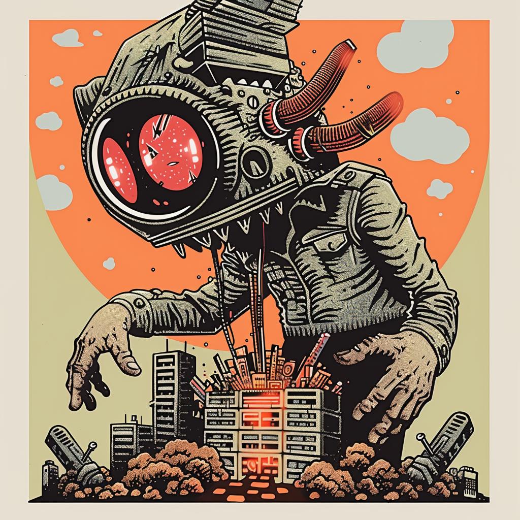 poster  robot  city  futuristic  Japanese  urban  artwork  fantasy  dark  imaginative 947270