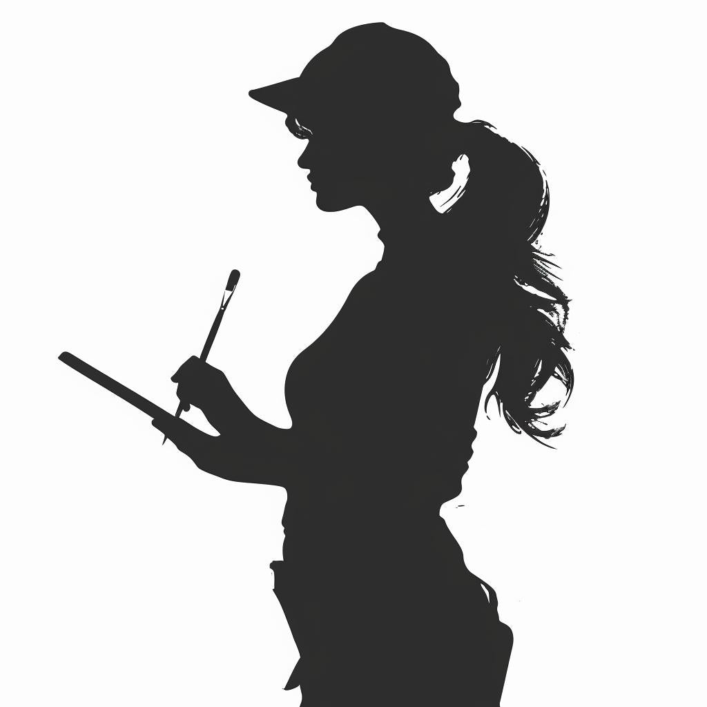 silhouette  woman  paintbrush  drawing  tablet  vector  art  white  background  top 954248