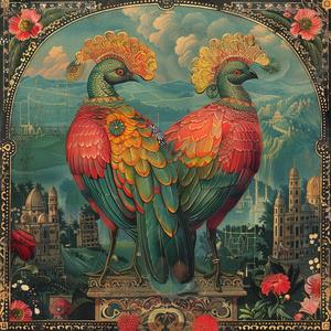 birds  chromolithography  colorful  feathers  art  nature  vibrant  detail  playful  whimsical 1055110