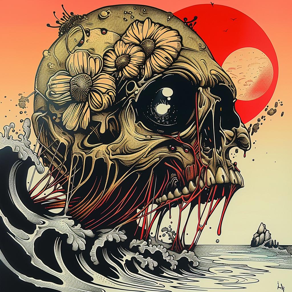 skull  flowers  ocean  art  symbolism  colorful  nature  mysterious  graphic  surreal 948183