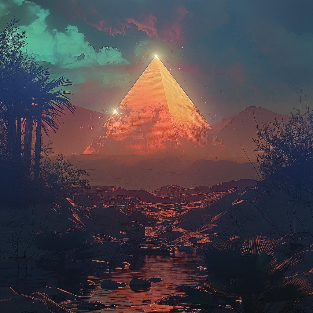 pyramid  desert  mountains  water  sky  night  landscape  HD  wallpaper  digital 1016794
