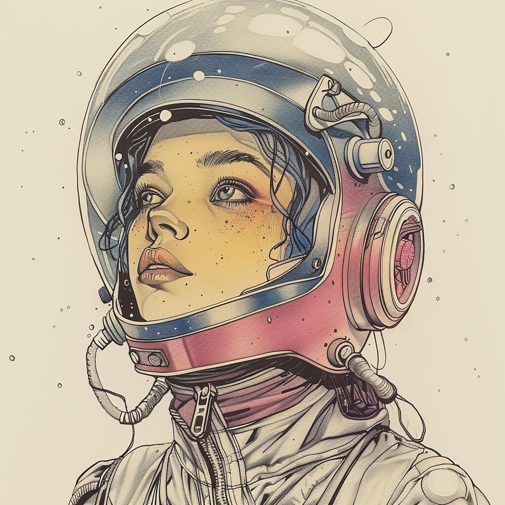 رسم امرأة رائدة فضاء بدلة فضاء رسم خيالي شخصية فن مستقبلي 953577