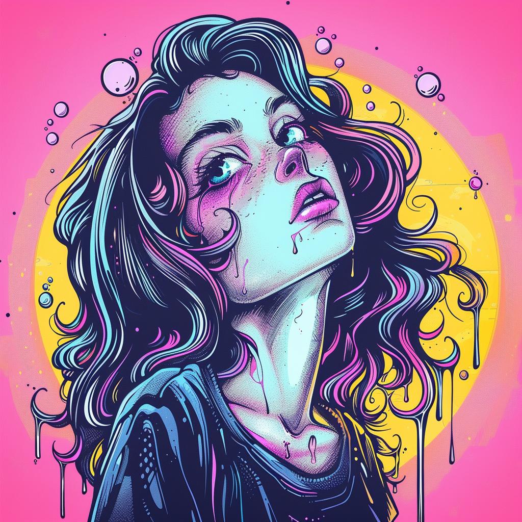 Becky  Cloonan  girl  long  hair  bubbles  face  drawing  playful  colorful 929777