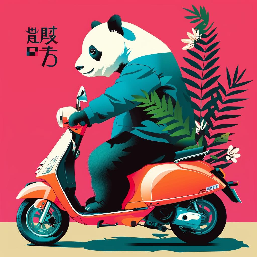 panda  scooter  flowers  cute  animal  transportation  playful  nature  whimsical  bright 946910