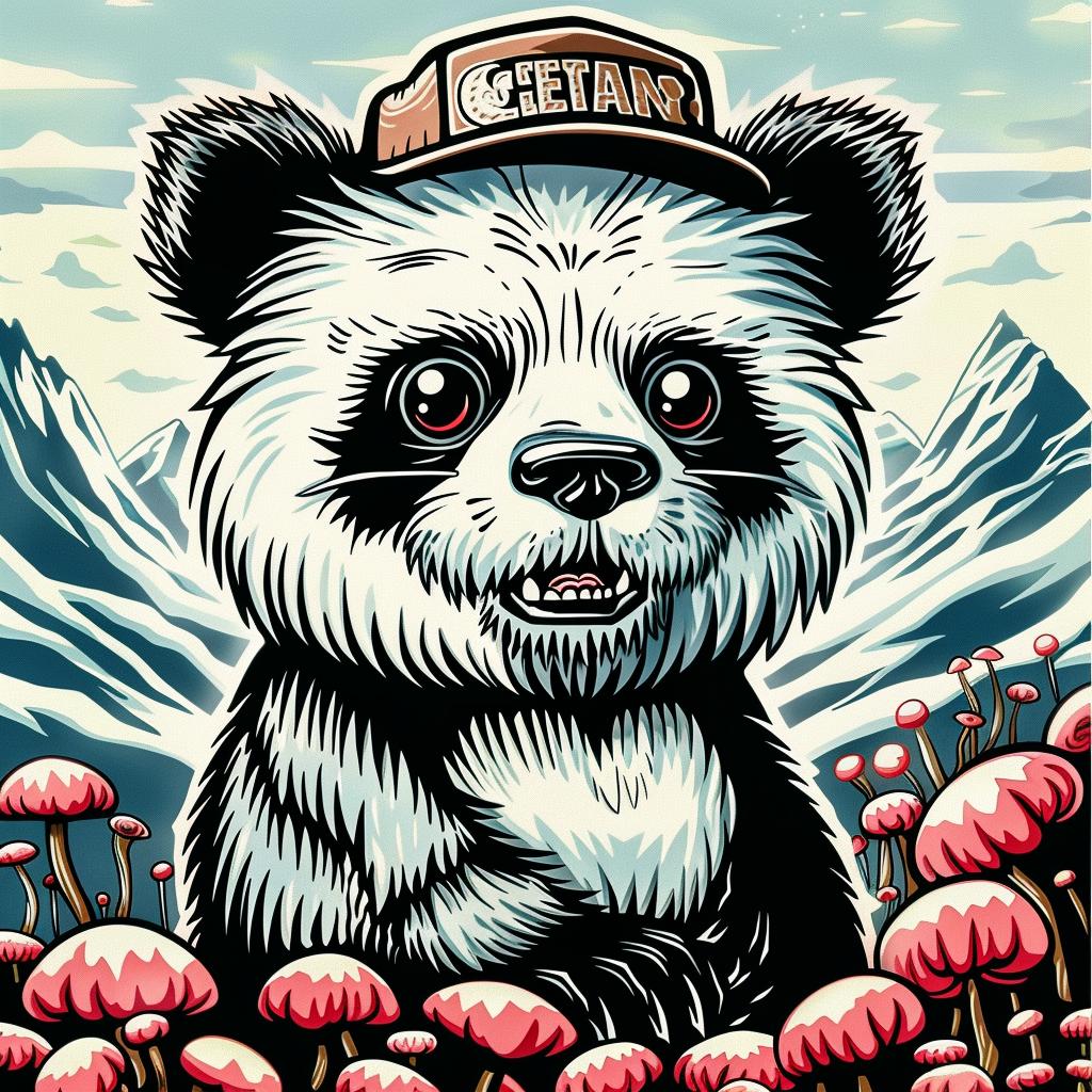 panda  yeti  creature  hat  mushrooms  graphic  illustration  design  stylized  playful 1032870