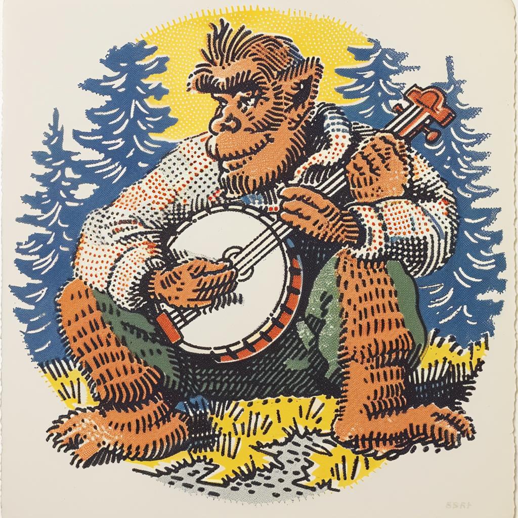 monkey  banjo  musician  folk  playful  humorous  poster  illustration  fantasy  artwork 962741