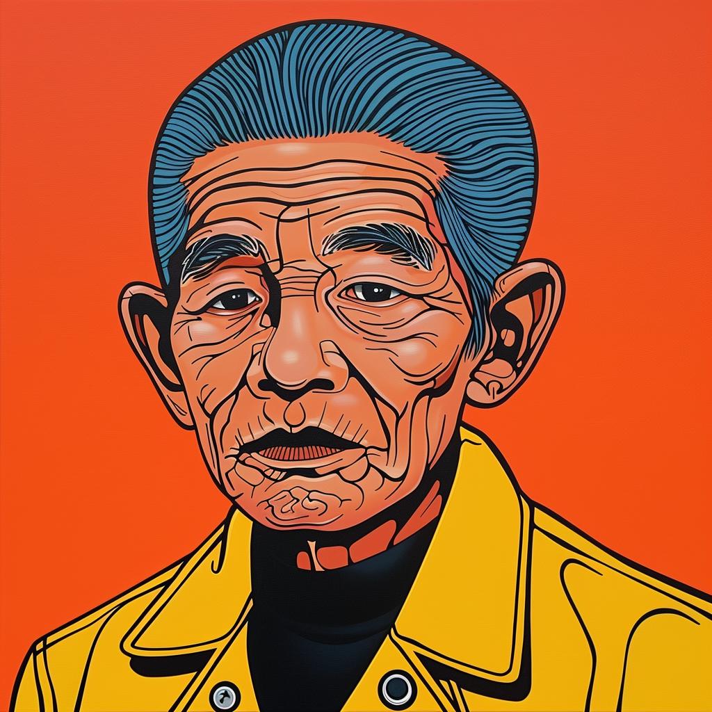grandpa  asian  oldman  yellow  jacket  portrait  expressive  artistic  realistic  colorful 973763