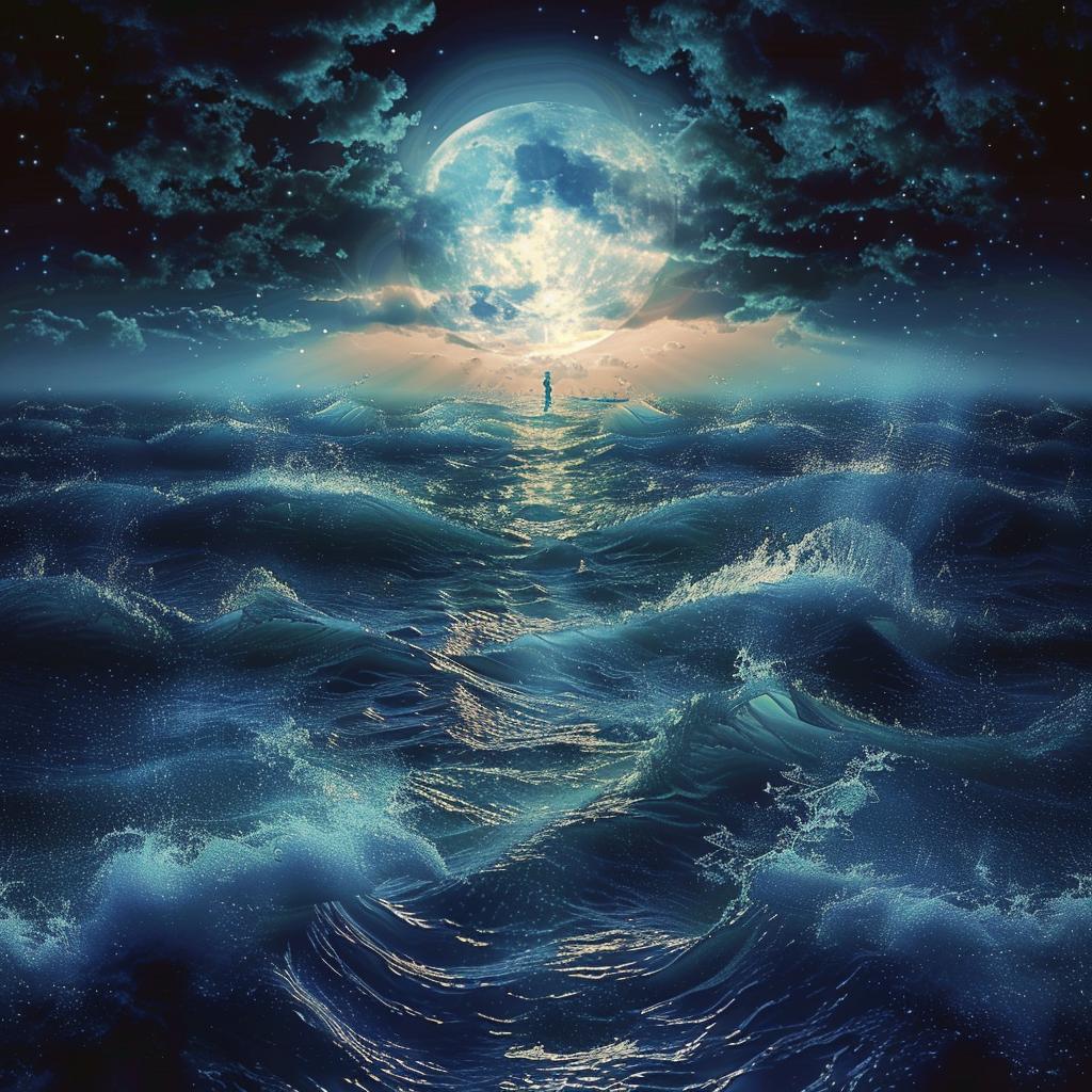man  ocean  moonlight  silhouette  night  mood  serene  contemplation  landscape  emotional 1034426