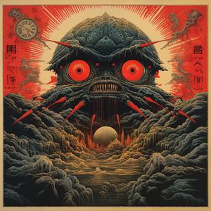 Japanese  poster  characters  synthwave  darkarts  monster  floral  symmetry  badge  whorls 1078833