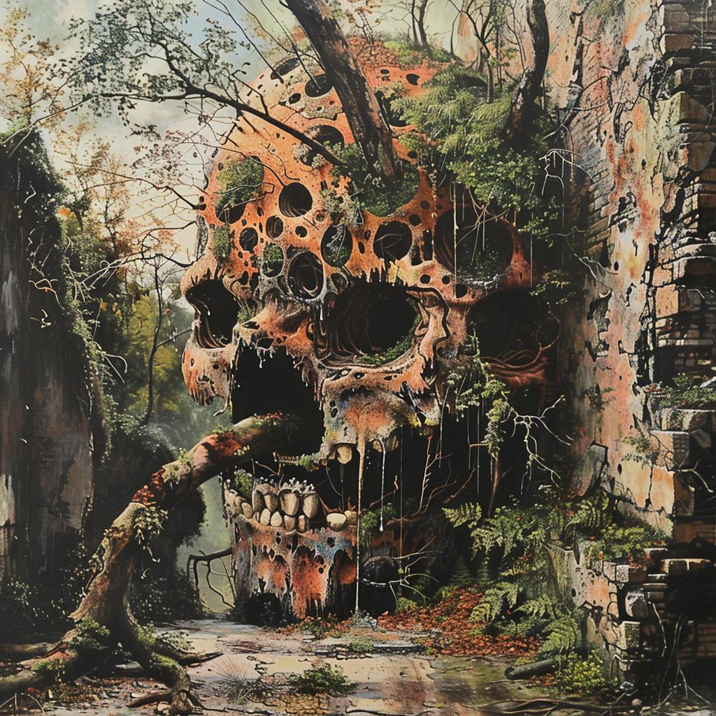 surreal  album  cover  hyper-realistic  screenprinting  skull  tree  background  nature  artistic 960409