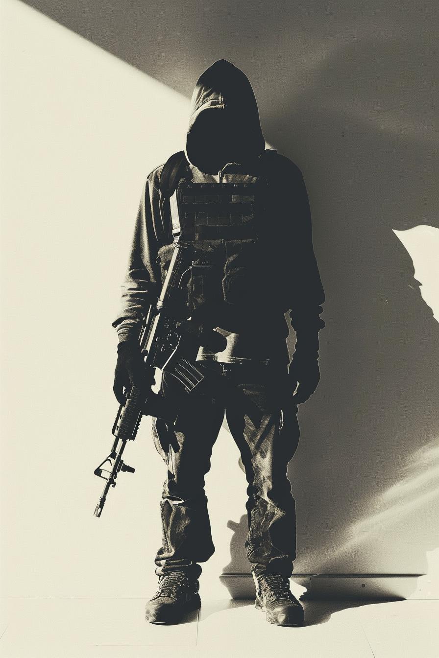 shadow  hooded  man  rifle  white  background  full  body  silhouette  art 953802