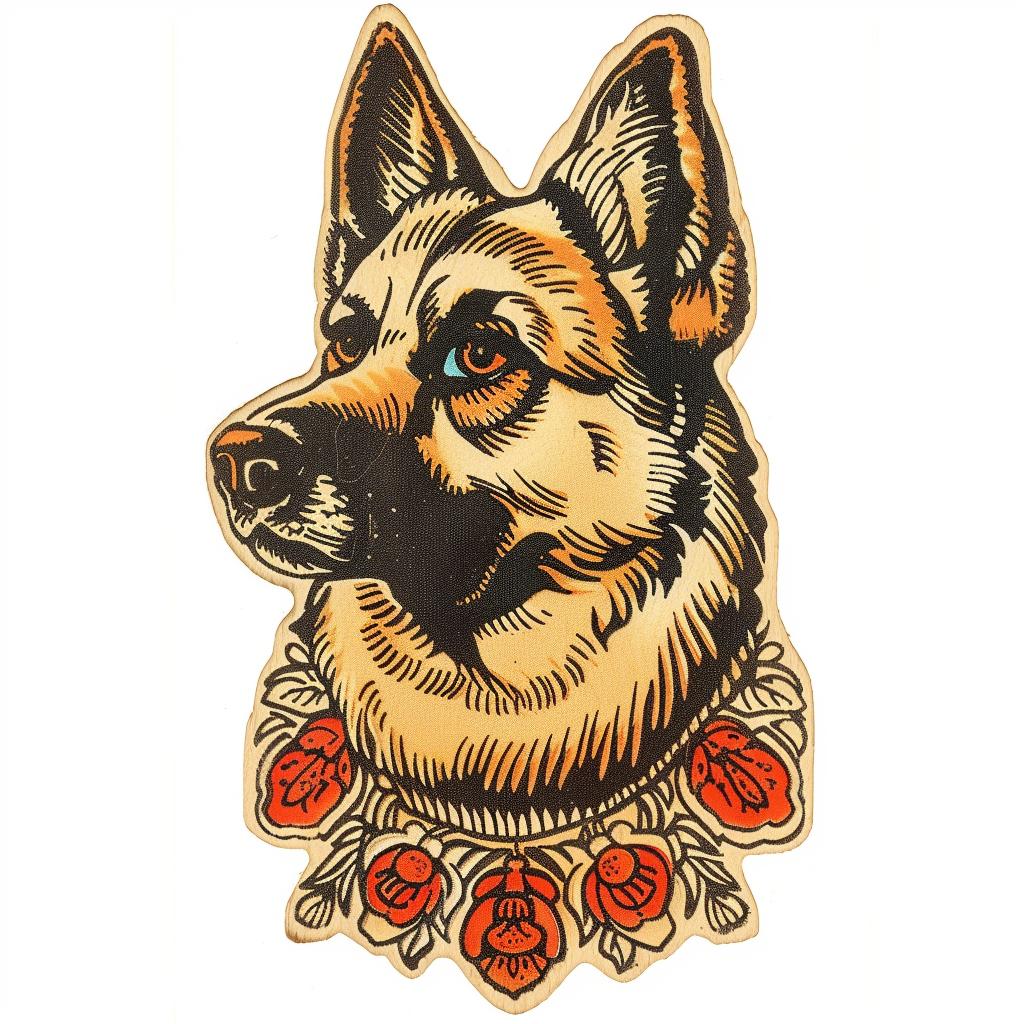 dog  sticker  German  shepherd  roses  white  background  pet  illustration  vintage 942927