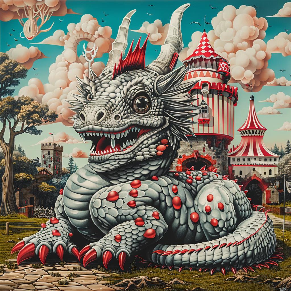 dragon  castle  painting  grin  fantasy  mythical  colorful  detailed  illustration  artwork 1034219