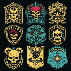 heraldry  skulls  badges  bright  dark  design  symbols  floral  minimial  vector 1078855