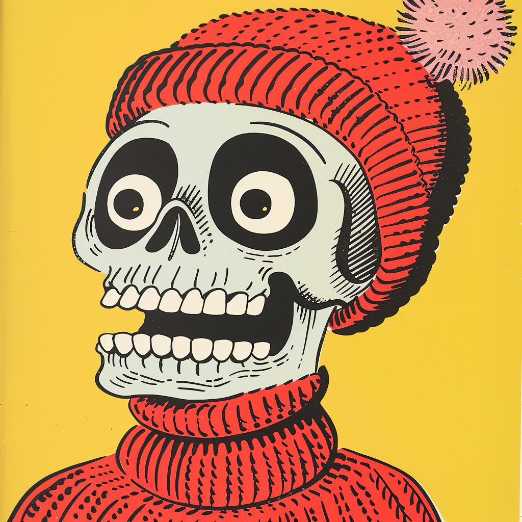 skeleton  sweater  hat  JackKirby  1950s  portrait  vibrant  comic  illustration  art 921740