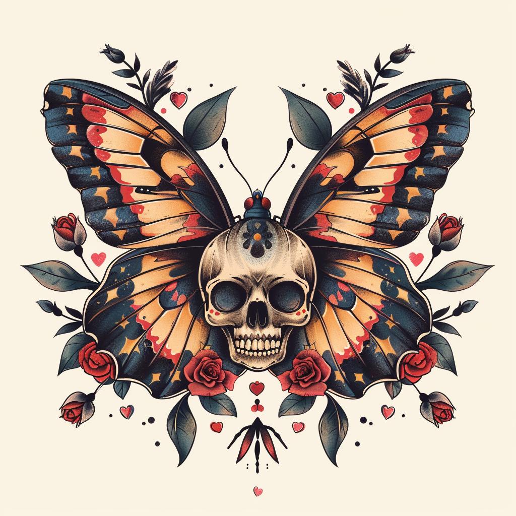 tattoo  butterfly  skull  roses  old-school  traditional  design  outlines  artwork  style 918904