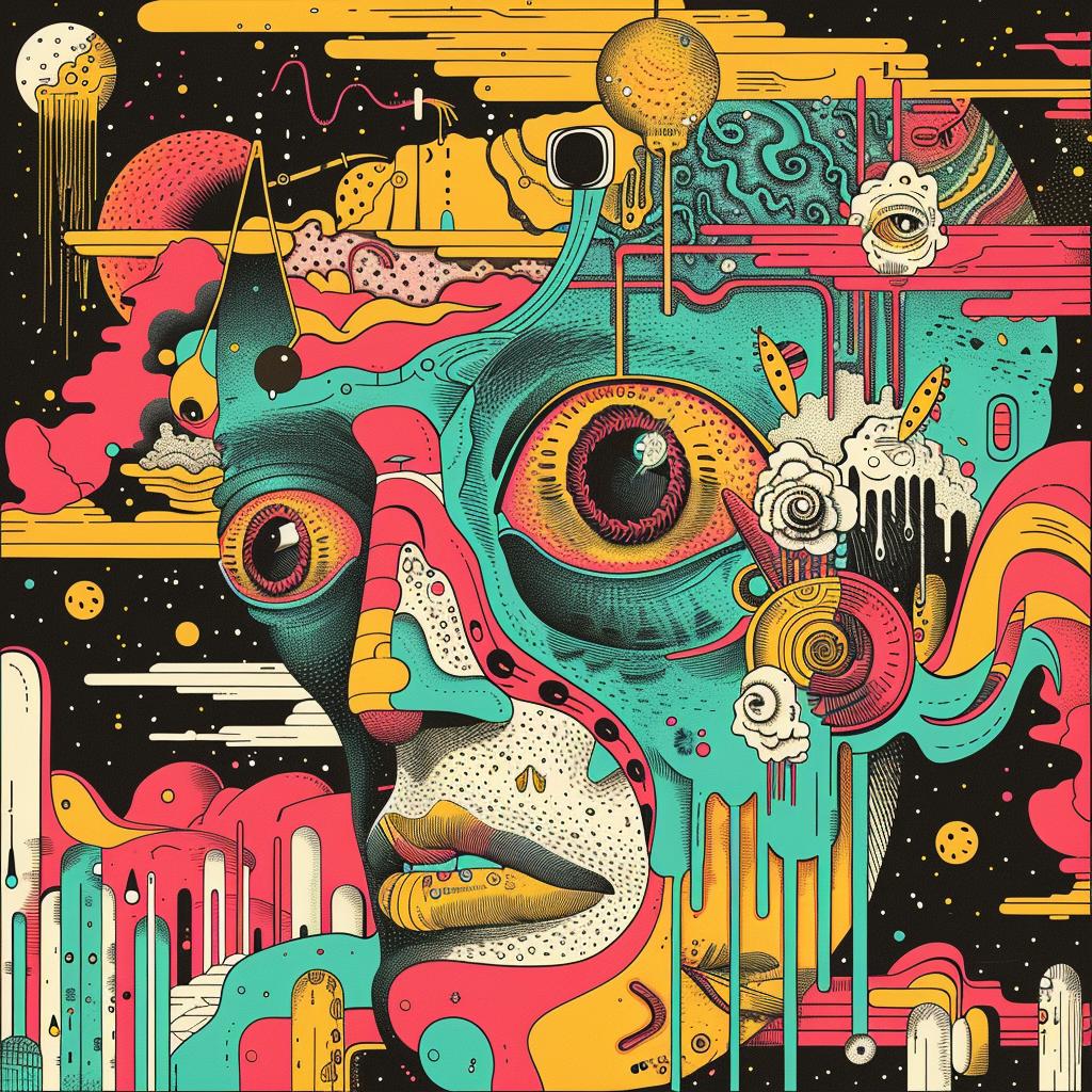 psychedelic  painting  woman  face  colorful  Speedy  Graphito  vivid  impression  art 960351