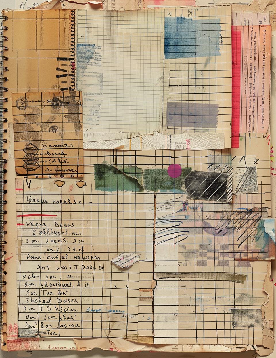 notebook  papers  notes  vintage  collage  writing  patchwork  textures  marginalia  artwork 962003