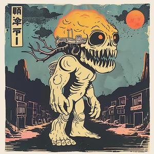 monster  surreal  album  cover  Risograph  hyper-realistic  screenprinting  symbolist  eerie  vivid 1077251