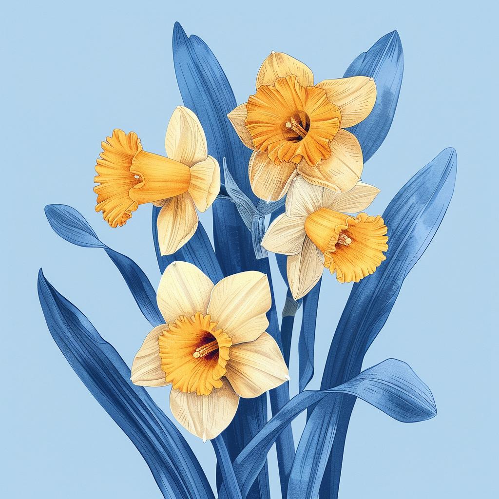 illustration  blue  daffodils  floral  colorful  art  nature  flowers  vivid  botanical 971585