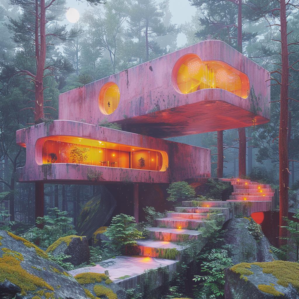 double  exposure  photography  forest  house  surreal  natural  lighting  glow  colors 1029192