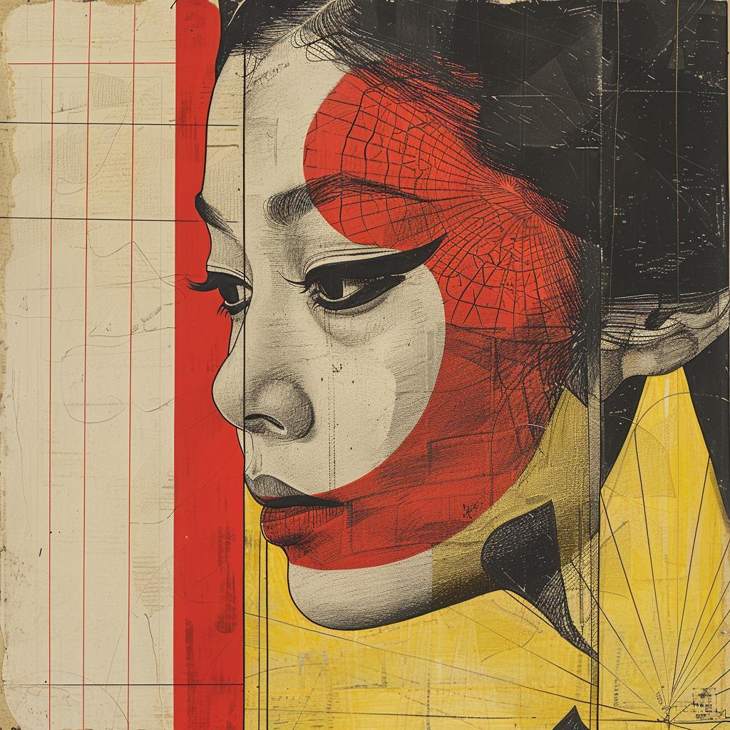 drawing  asian  popart  graphic  yellow  red  woodcut  female  face  emotion 1019731