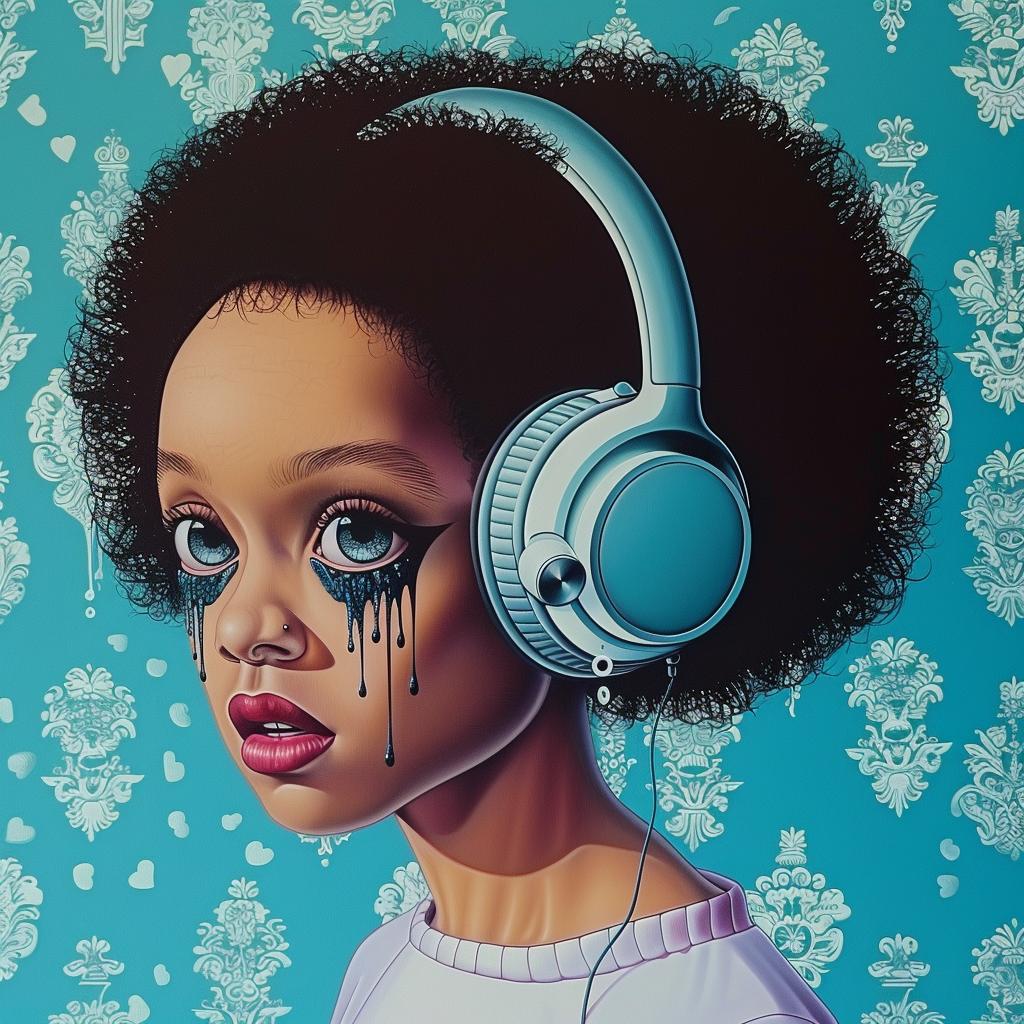 PopArt DJ AfricanAmerican سماعات رأس مكياج أفريقي TroyBrooks رسم موسيقى أنثى 939106