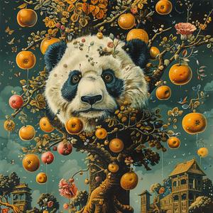 panda  bear  orange  tree  painting  colorful  wildlife  nature  artwork  vibrant 1060117