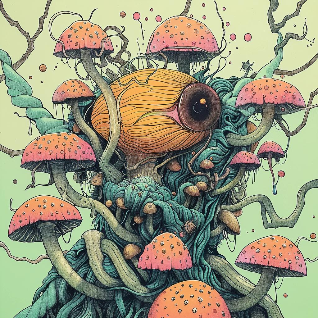 mushroom  eye  surreal  fantasy  artwork  imaginative  colorful  whimsical  vibrant  unusual 923658