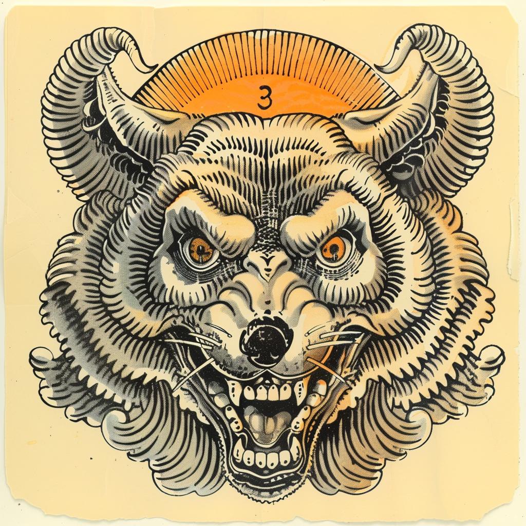 mythical  creature  wolf  sheep  hybrid  tattoo  halftone  illustration  wild  snarling 934510