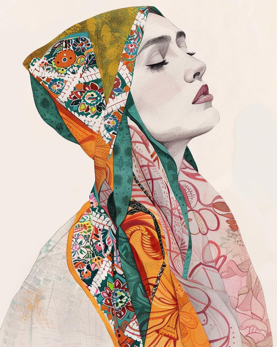 fashion  illustration  watercolor  highfashion  surrealism  ornamental  colorful  female  headscarf  elegant 953665