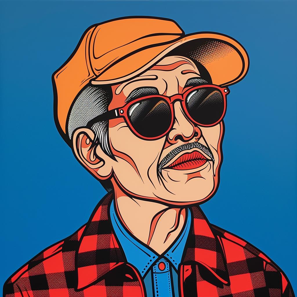 جدّ أمريكي آسيوي، نظارات شمسية، لوحة منقوشة، صورة شخصية مسنّ، منمّق، غير رسمي، 973823