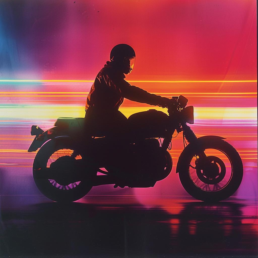 surreal  neon  motorcycle  silhouette  colorful  lights  creative  album  cover  vibrant 962583