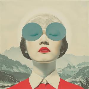 surreal  album  cover  woman  sunglasses  red  shirt  hat  Risograph  symbolism 1077855