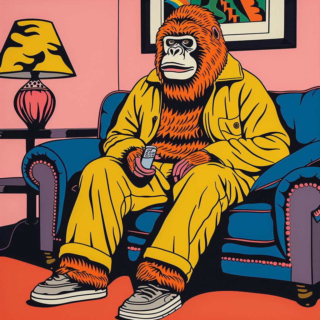 gorilla  livingroom  cartoon  humor  funny  sitting  relaxation  Sasquatch  comedic  playful 962717